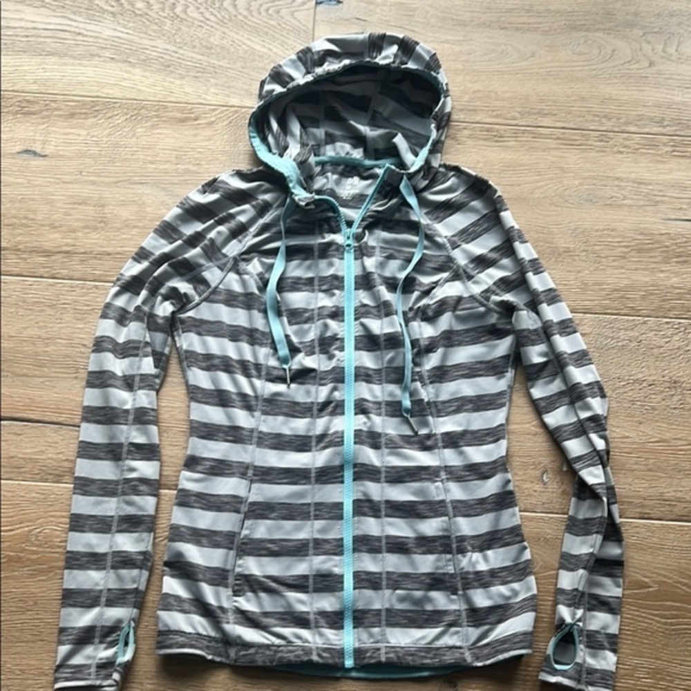 Lukka Gray Striped Hoodie with Aqua Accents
